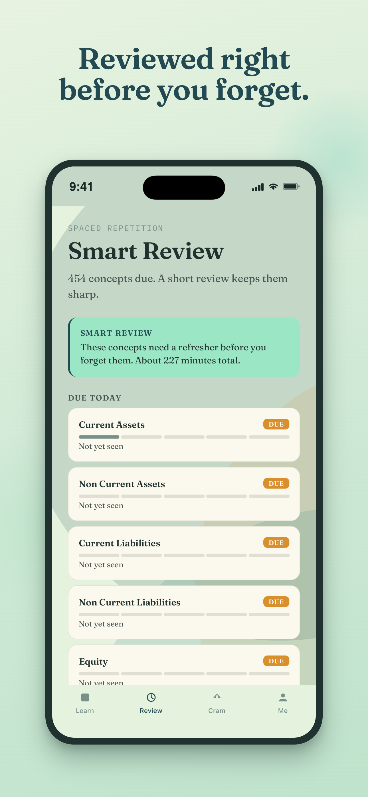 Smart Review spaced repetition